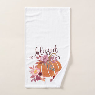 Blessed - Fall Pumpkin with Pink Flowers Hand Towel