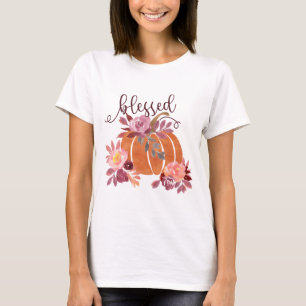 Blessed - Fall Pumpkin with Pink Flowers T-Shirt