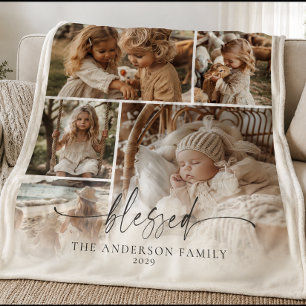 Blessed Family Photo Collage Keepsake  Fleece Blanket