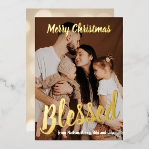 Blessed Family Photo Real Foil Holiday Card