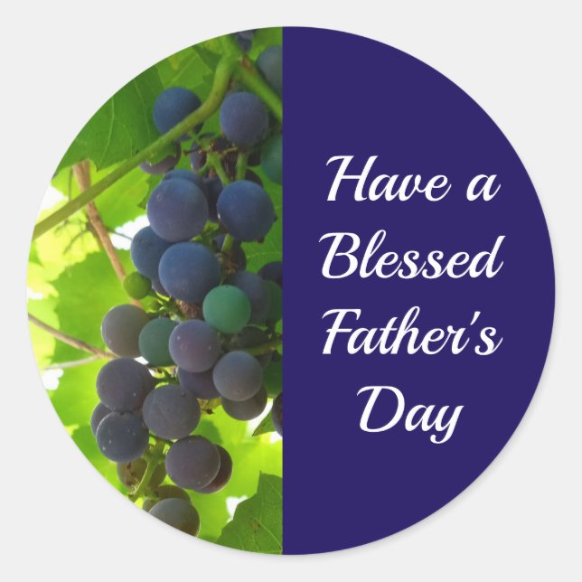 Blessed Father's Day Purple Grape Cluster Blue Classic Round Sticker (Front)