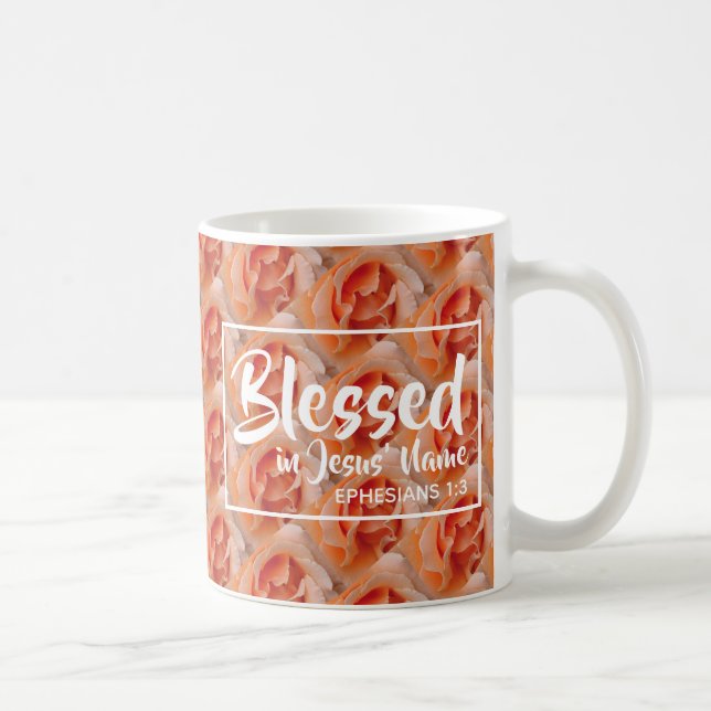 BLESSED | Floral | Coral Rose | Scripture Coffee Mug (Right)