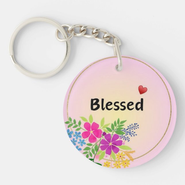 Blessed Floral Keychain – Inspirational Gift (Front)