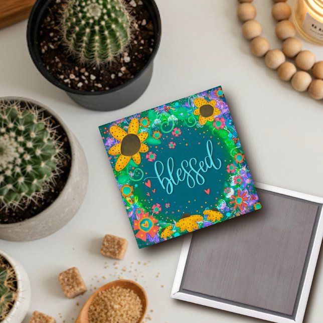 Blessed Floral Trendy Whimsical Inspirational Fun Magnet (Creator Uploaded)