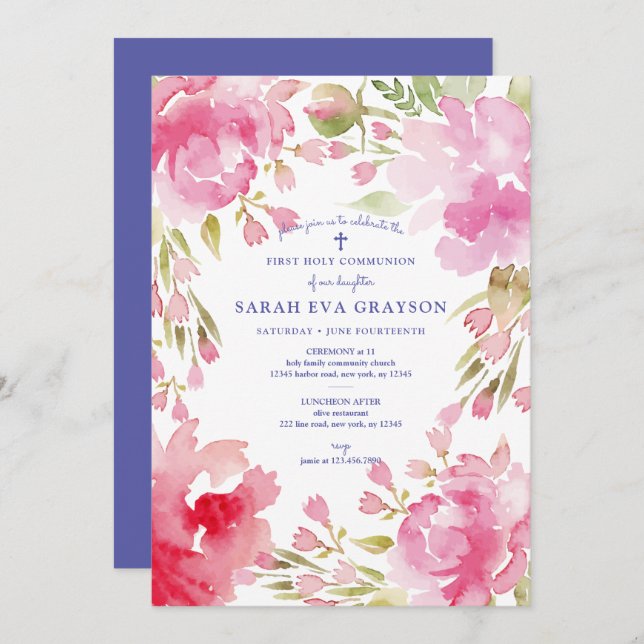 Blessed Foliage First Holy Communion Invitation (Front/Back)