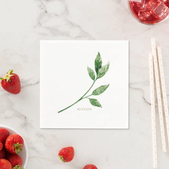 Blessed Foliage Gold Text Cocktail Napkin (Insitu)