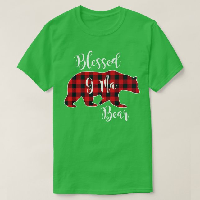 Blessed G-Ma Bear Red Buffalo Check Plaid Fun Gran T-Shirt (Design Front)