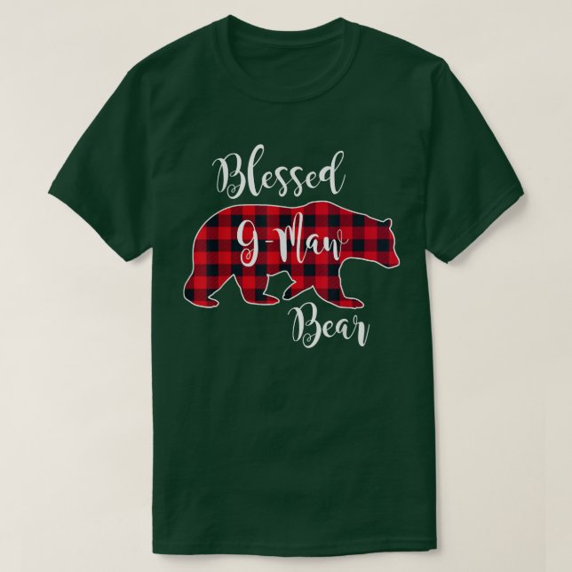 Blessed G-Maw Bear Red Buffalo Check Plaid Fun Gra T-Shirt (Design Front)