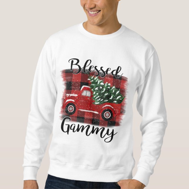Blessed Gammy Red Truck Vintage Christmas Tree Sweatshirt (Front)