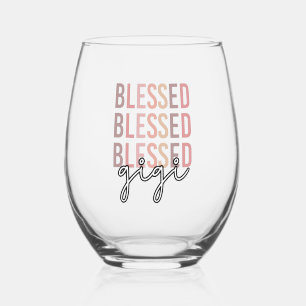 Blessed Gigi Gifts for Gigi Grandma Stemless Wine Glass