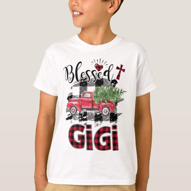 Blessed Gigi Red-plaid Christmas T-Shirt (Front)