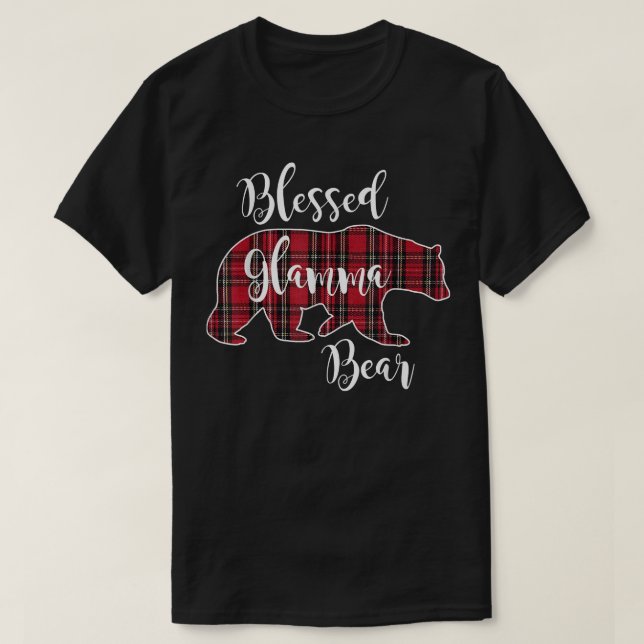 Blessed Glamma Bear Red Tartan Plaid Grandma Gift  T-Shirt (Design Front)
