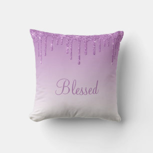 Blessed Glitter Drip Girly Bling Typography Ombré Cushion