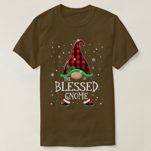 Blessed Gnome Buffalo Plaid Matching Family Christ T-Shirt (Design Front)