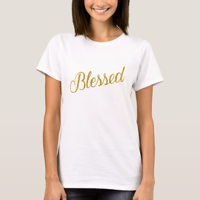 Blessed Gold Faux Glitter Metallic Sequins T-Shirt (Front)