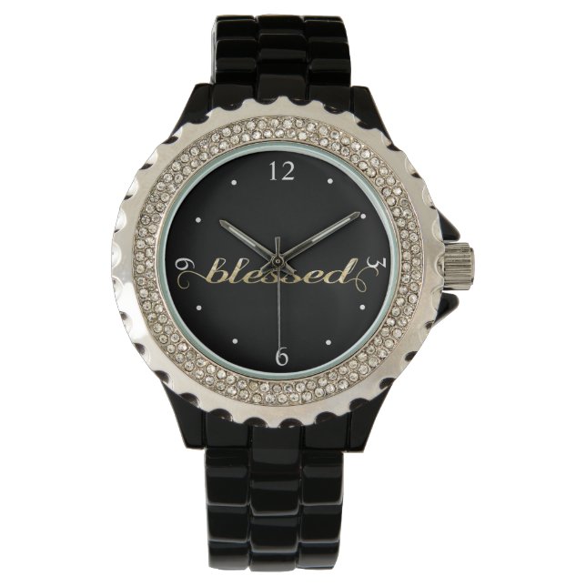 Blessed, Gold Foil-Look Inspirational Grateful Watch (Front)