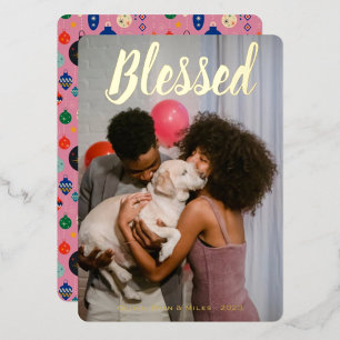 Blessed Gold Metallic Pink Christmas Vertical