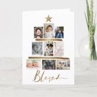 Blessed Gold Script Christmas Tree Photo Collage