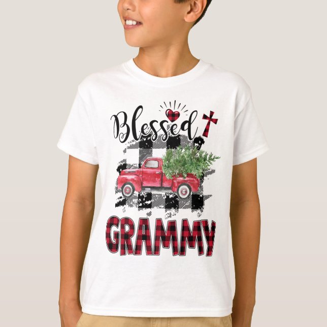 Blessed Grammy Red-plaid Christmas T-Shirt (Front)