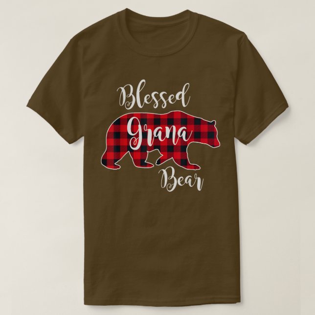 Blessed Grana Bear Red Buffalo Check Plaid Fun Gra T-Shirt (Design Front)