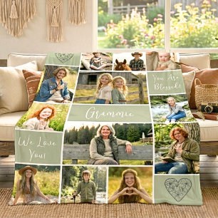 Blessed Grandma 12 Photo Collage Custom Text Fleece Blanket