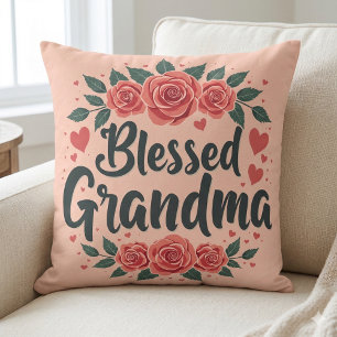 Blessed Grandma Floral Vintage Roses Typography Cushion