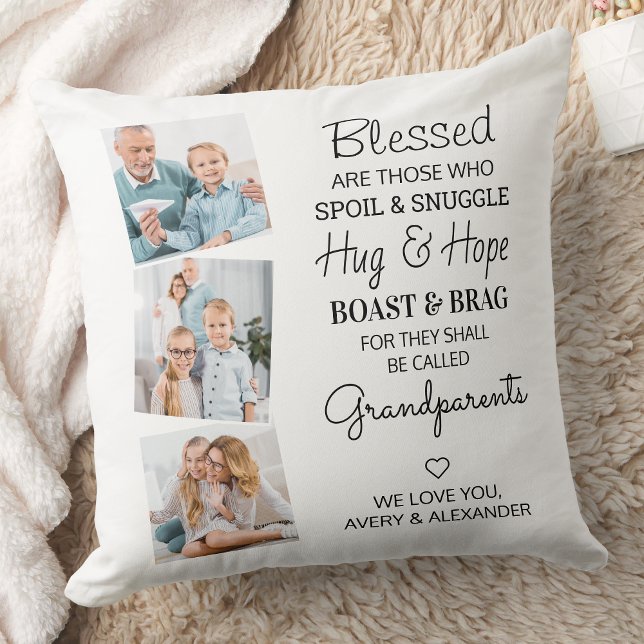 Blessed Grandparents Grandchildren Photo Collage Cushion (Creator Uploaded)