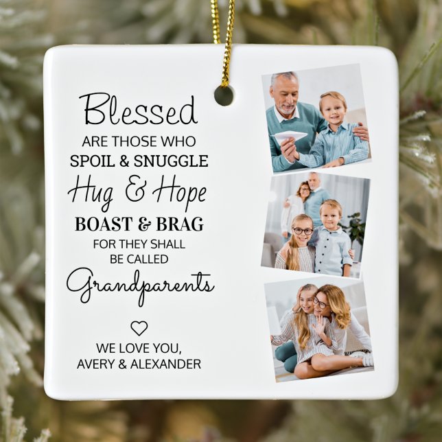 Blessed Grandparents Grandma Grandpa Photo Collage Ceramic Ornament (Creator Uploaded)
