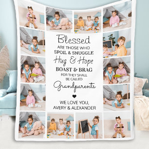 Blessed Grandparents Personalised 14 Photo Collage Fleece Blanket