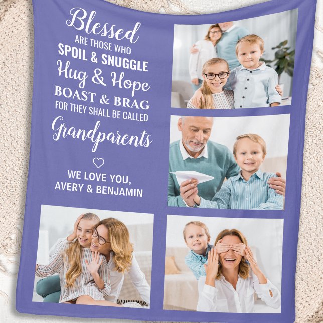 Blessed Grandparents Personalised 4 Photo Collage Fleece Blanket (Creator Uploaded)