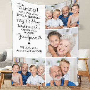 Blessed Grandparents Personalised 4 Photo Collage Fleece Blanket