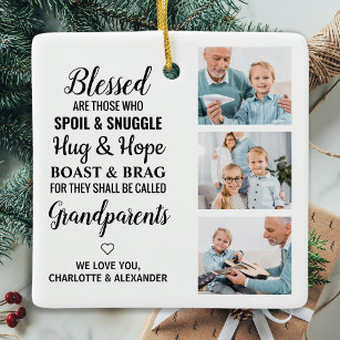 Blessed Grandparents Personalized 3 Photo Collage Ceramic Ornament