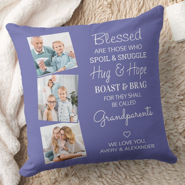 Blessed Grandparents Photo Collage Periwinkle Thro Cushion (Creator Uploaded)