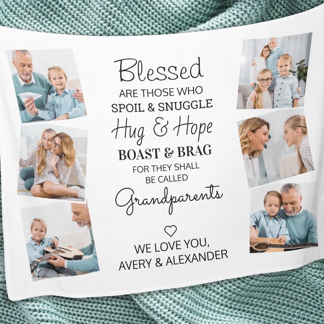 Blessed Grandparents Quote Photo Collage Fleece Blanket (Creator Uploaded)