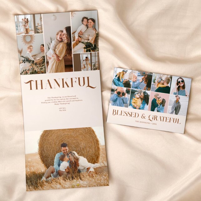 Blessed Grateful 18 Photo Fancy Thanksgiving Tri-Fold Holiday Card (Creator Uploaded)