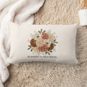 Blessed & Grateful – Rustic Floral Lumbar Throw Pi Cushion
