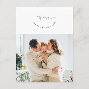 Blessed, Greeting, Family Photo, Smiling Script Postcard