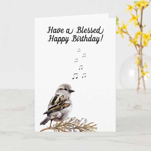 Blessed Happy Birthday Singing Bird Greeting Card (Yellow Flower)