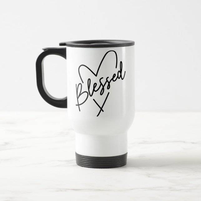 Blessed Heart Modern Script Travel Mug (Left)