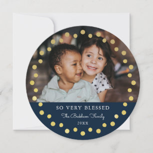 Blessed Holiday Ornament Photo Card / Navy Gold