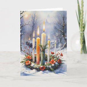 Blessed Imbolc Winter Floral Candle Wreath Wiccan Holiday Card