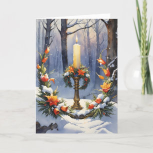 Blessed Imbolc Winter Floral Candle Wreath Wiccan Holiday Card