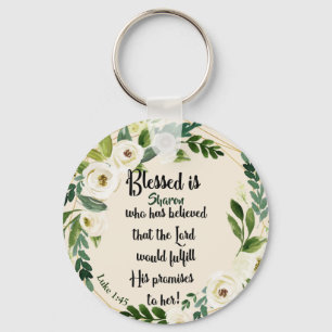 Blessed Is She Who Believed Name Christian  Key Ring