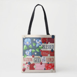 "Blessed is the Nation" Scripture Tote Bag