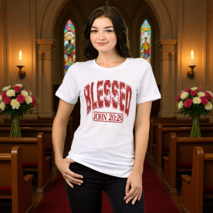 Blessed John 20:29 Collegiate Red Tee