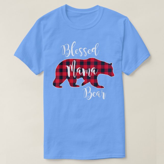 Blessed Mama Bear Buffalo Check Plaid Pattern Mum  T-Shirt (Design Front)