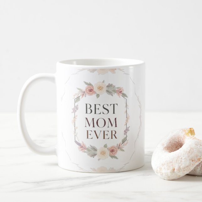 Blessed Mama Ever, Mug | Floral Script Mother Mug (With Donut)