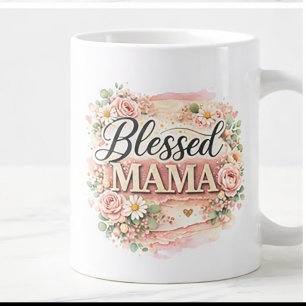 Blessed Mama Floral  Large Coffee Mug