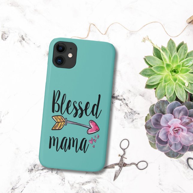 Blessed Mama Gift for Mum Turquoise iPhone 15 Case (Blessed Mama iPhone case. Gift for mom birthday, Mother's day. Teal Turquoise )