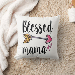 Blessed Mama Hearts Arrow Boho Gift for Mum Cushion